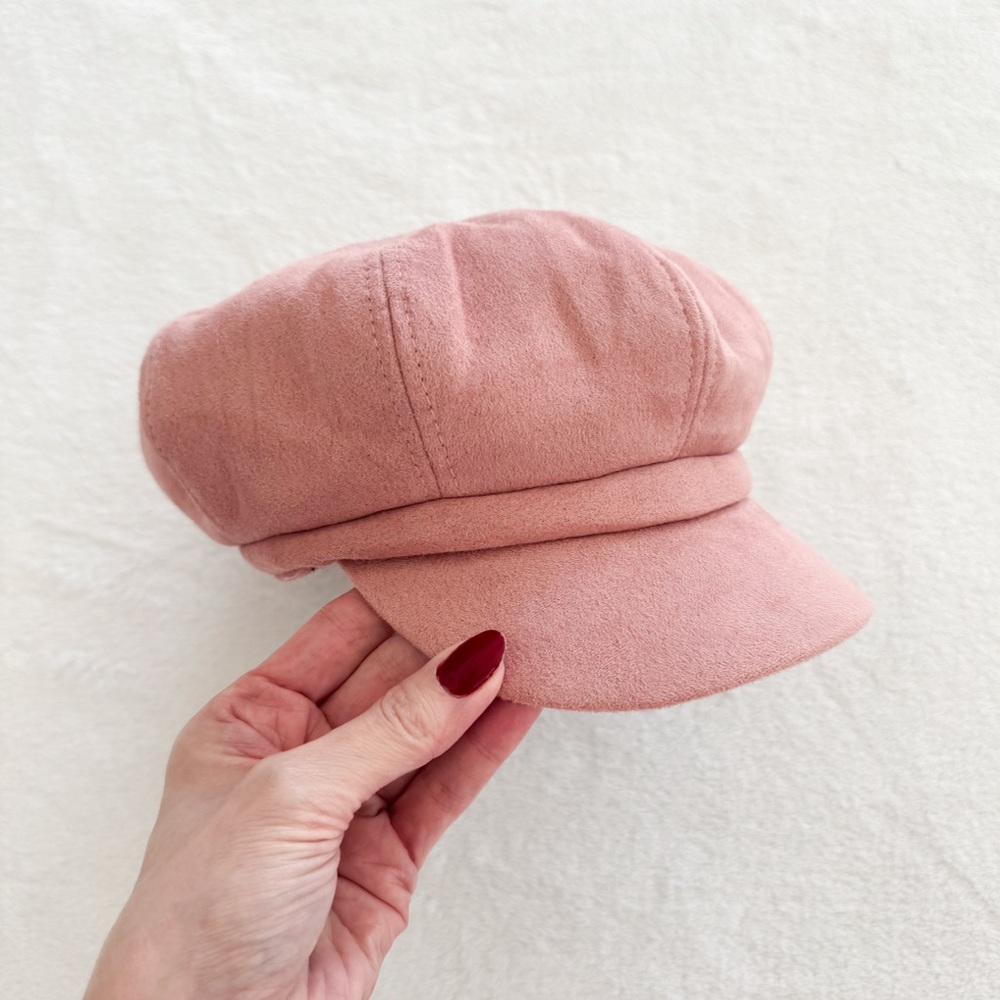Girls Pink Faux Suede Newsboy Hat | Baker Boy Cap | Trendy Kids hat